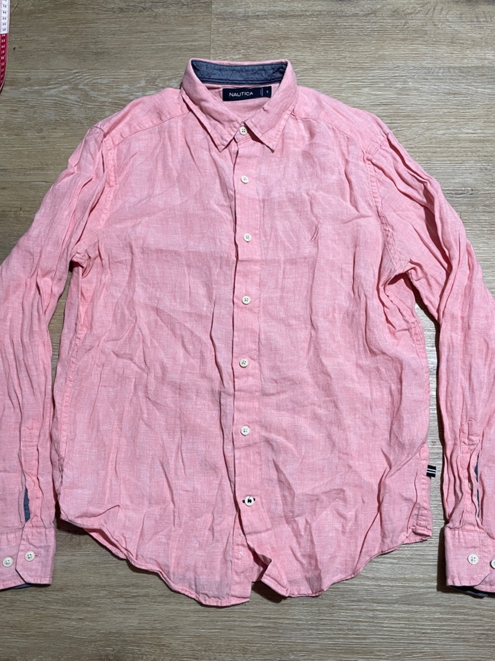 Nautica Men's Light Pink Long-Sleeve Button-Down Shirt 100% Linen